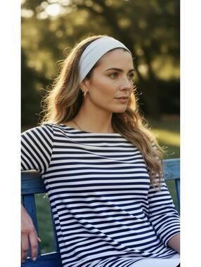 J.CREW WOMENS VINTAGE COTTON STRIPED MIXED MEDIA KNIT TOP IN NAVY|WHITE-MEDIUM